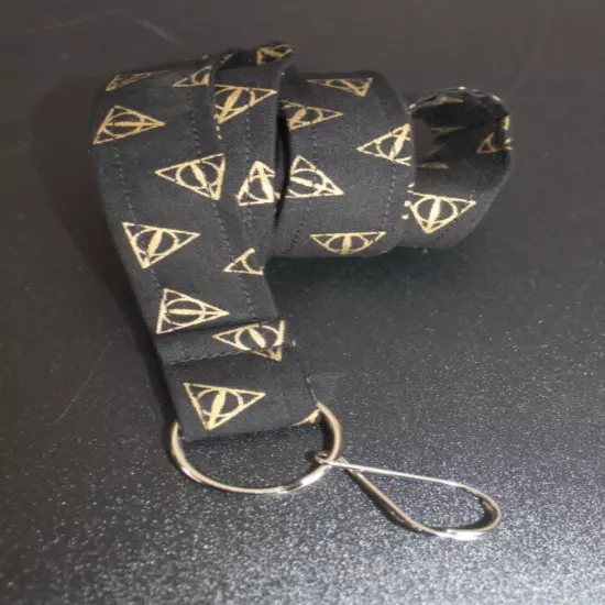 Black & Gold Harry Potter LANYARD HANDMADE COTTON ID CARDS Metal Round Hook