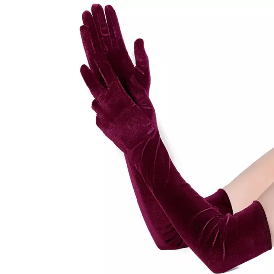 Xmas Noble Banquet Style Women Velvet Long Dinner Dress Gloves Warms Gloves#