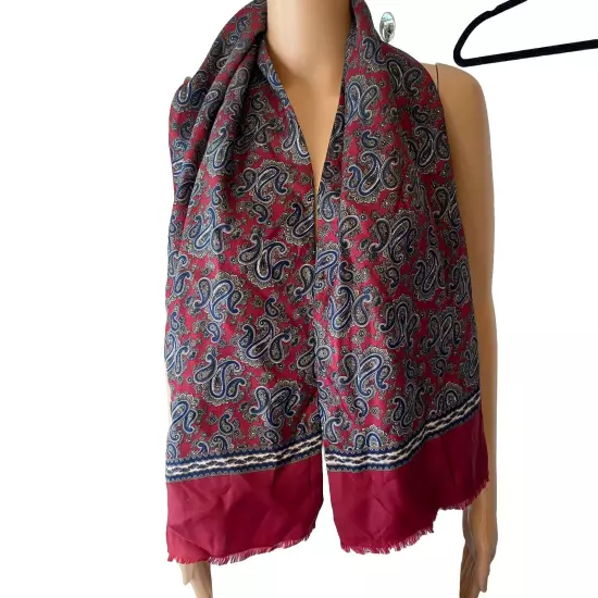 Geoffrey Been Mens Reversible Wool & Silk Burgandy Red Paisley Scarf Warm Luxury