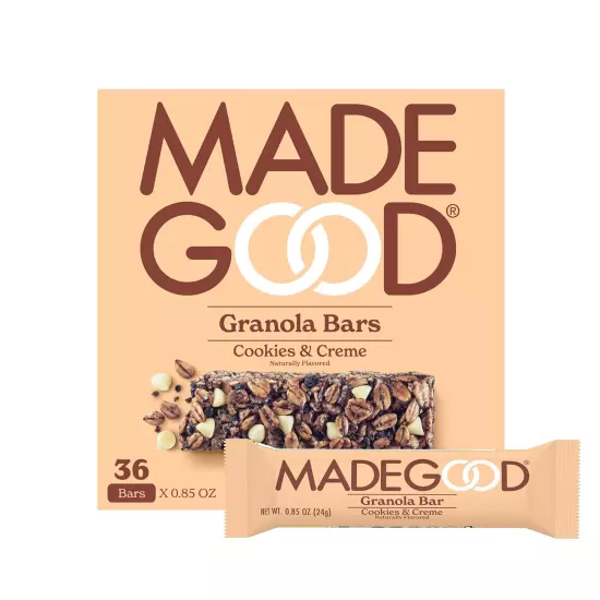 Madegood Cookies & Creme Granola Bars (36 Count, 0.85Oz Each) Contain Nutrients 