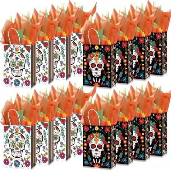 16 Packs Day of The Dead Gift Bags with Handles Dia De 1 Count (Pack 1) 