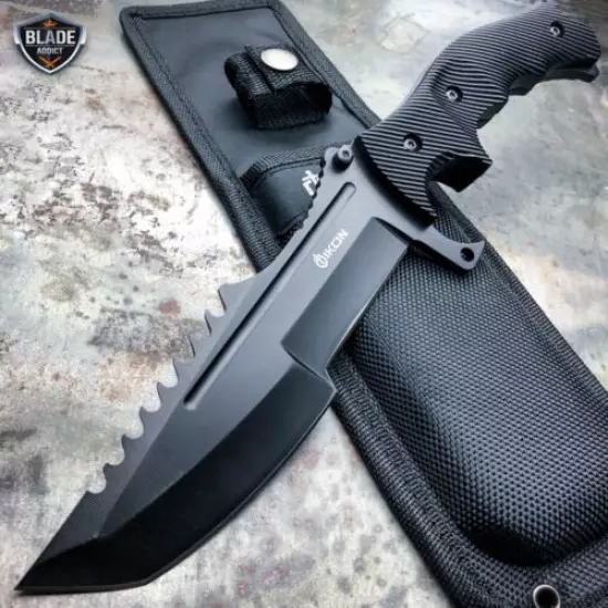 11" CSGO Huntsman Tactical Tracker FIXED Blade Survival Bowie Combat Knife BLACK