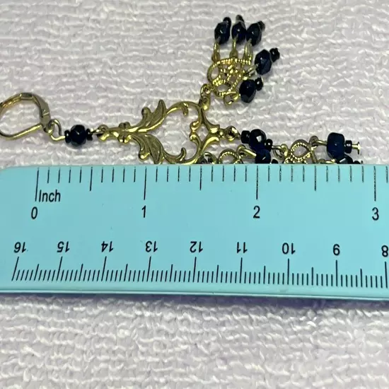 Earrings Dangle Hook Goldtone with Black Beads 3 inches