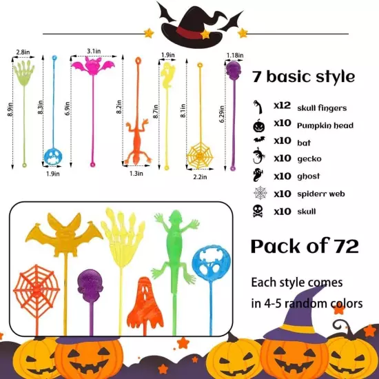 72Pcs Halloween Sticky Hands Party Favors Toys for Kids, Skull Skeleton Bat... 