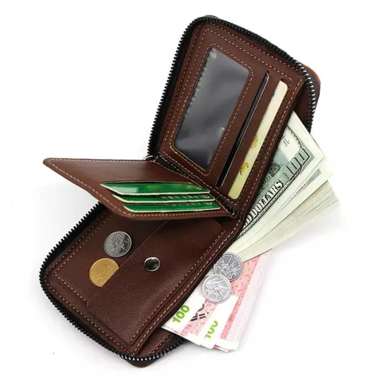 New Men's Wallet Fashion Large Capacity Vintage Men's Zip Money Clip^