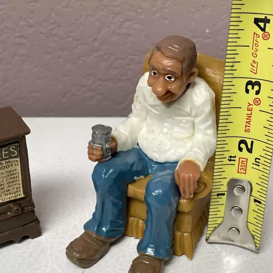 Vtg 1979 Wilton Cake Topper Dollhouse Retirement Old Man Chair Beer Muscles TV