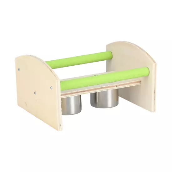  Wood Stand With 2 Stainless Steel Feeding Cup Playstand Training