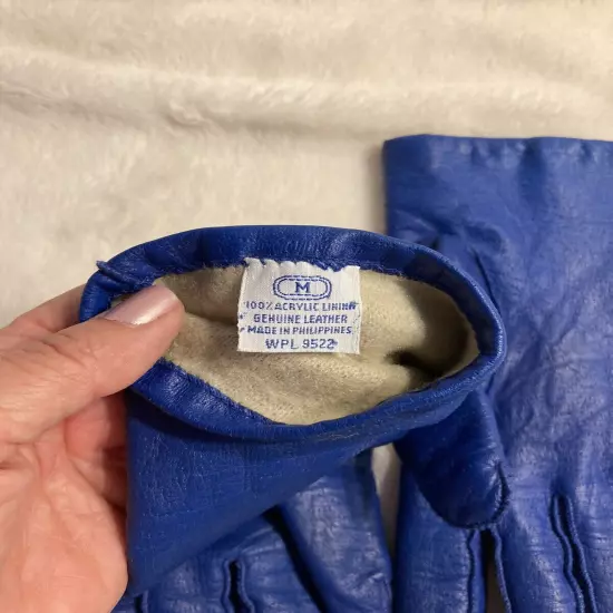 Leather Cobalt Blue Lined Gloves By Michelle Stuart Ladies Size Medium (J2)