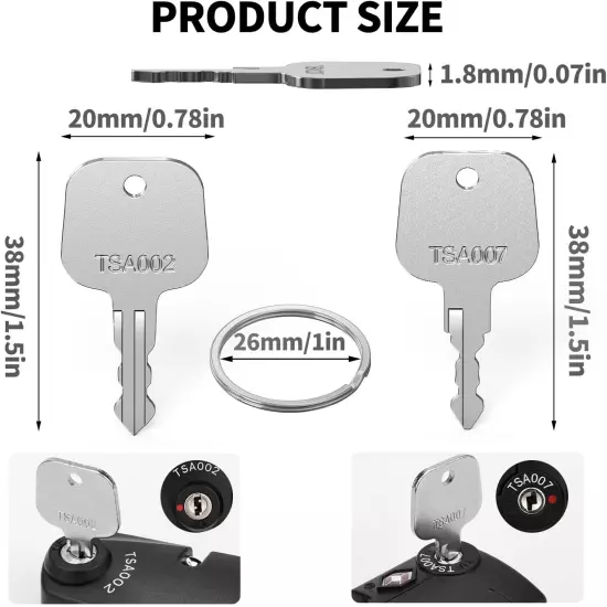 Key for TSA, 2PCS TSA007 TSA002 for Master Luggage Lock Keys Compatible with Lug