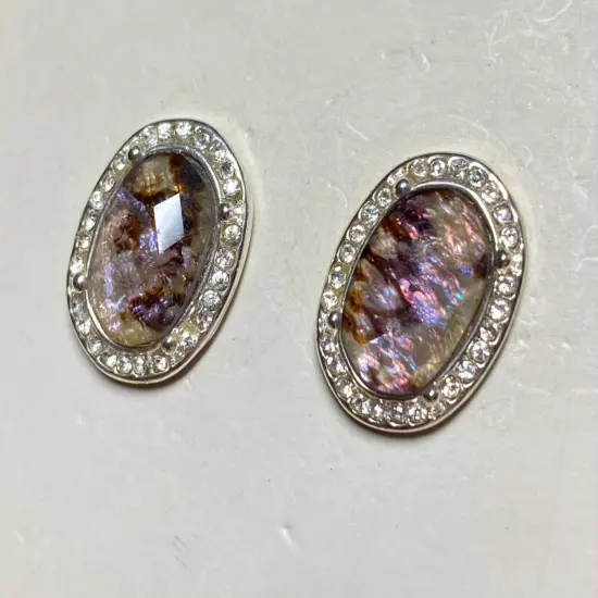 Dans Buchman faceted opal like acrylic earrings with rhinestone