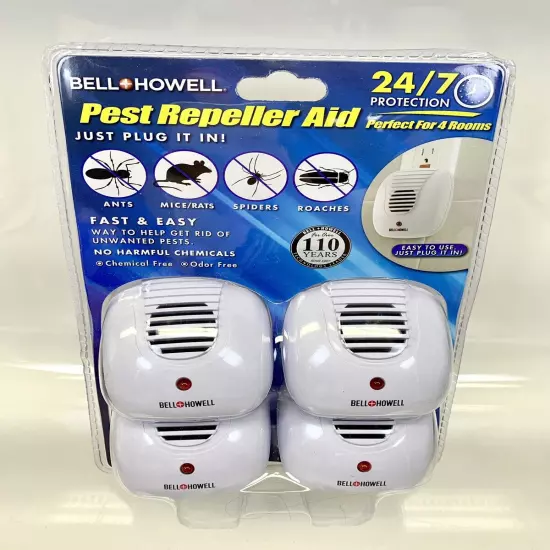 New 4 Pack of Bell Howell Ultrasonic Plug In Pest Repellers w/LED Indicator