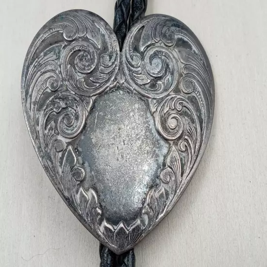 Sterling Silver S.Fe Santa Fe Hallmarked Heart Slide on Leather 20" Bolo