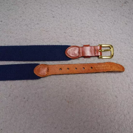 Leather Man Belt Sz 30 Blue Cotton Marlin Fishing Print Leather Brass Buckle