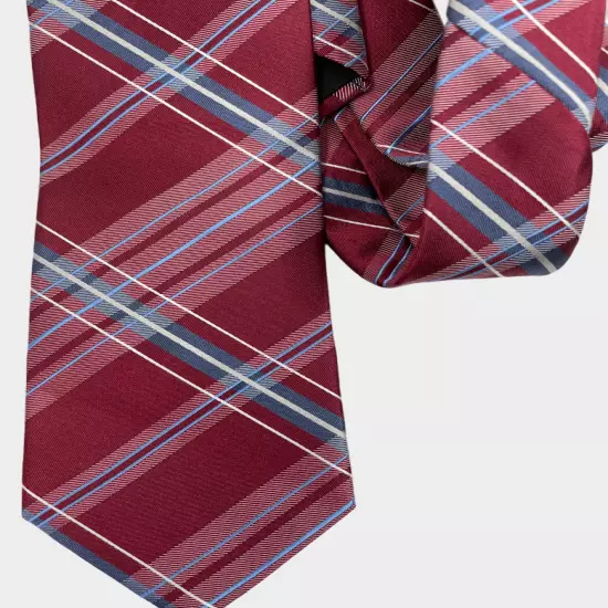 Croft & Barrow Red Blue Striped Plaid Repp Silk Blend Necktie Tie 3.8" x 58"