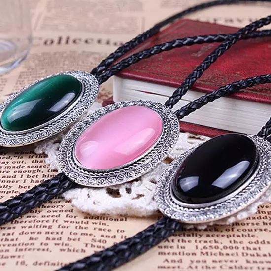 Natural Agate Stone Bolo Tie for men Handmade Oval Shape Western Cowboy Bola tie