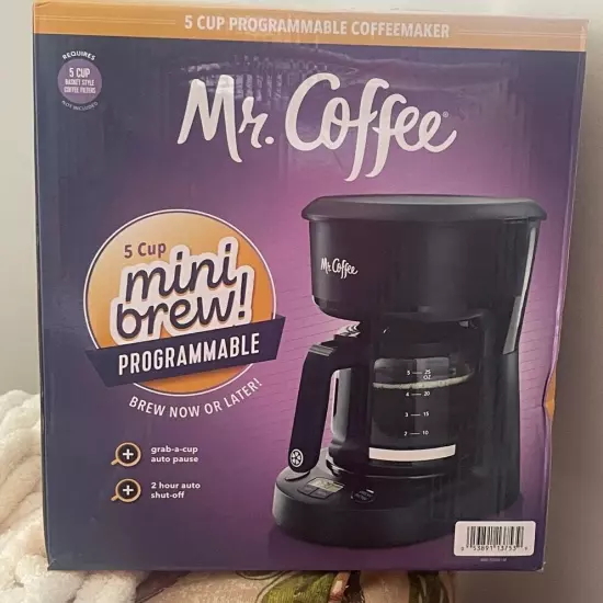 Mr. Coffee 5-Cup Programmable Coffee Maker, 25 oz. Mini Brew, Black - NIB