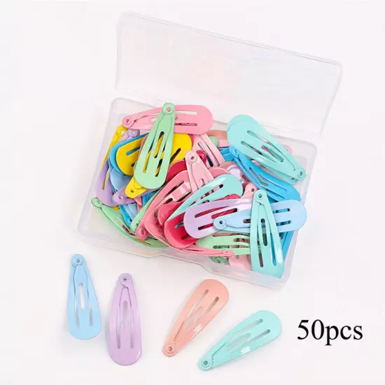 50X Women Girls Kids Hair Clips metal Snap Slides Close Hairpin 3cm Mini Clip C