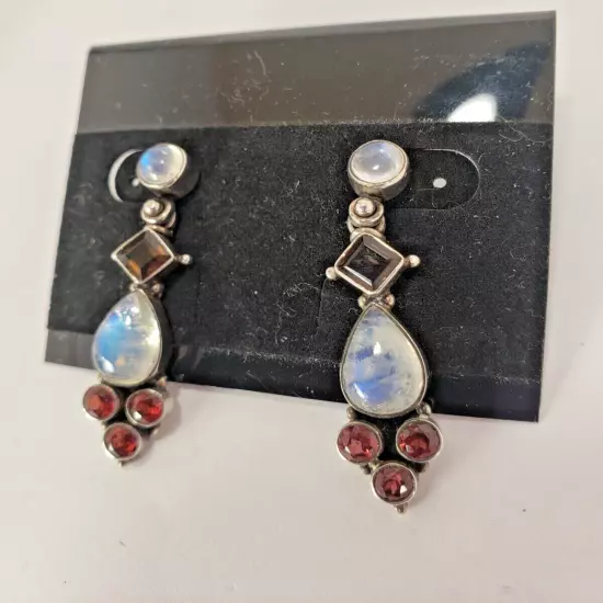 Nicky Butler Sterling Silver Moonstone Orange and Smoky Earrings NB 925 India