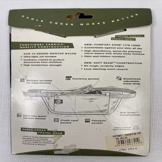 EAGLE CREEK Travel Gear Undercover Money Belt Passport Case Adjustable New NIP