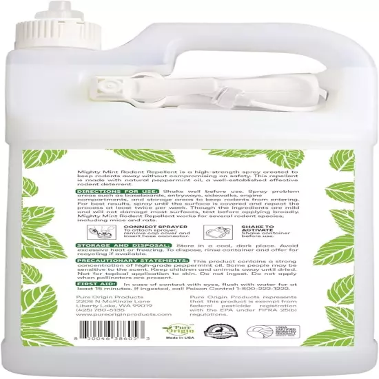 Mighty Mint 1 Gallon Mice Rat Rodent Repellent Spray, All Natural Peppermint Oil