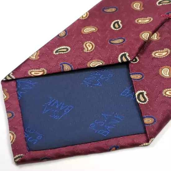 JOS A BANK Handmade 100% Silk Tie Burgundy Red Brown Blue Paisley Necktie NEW