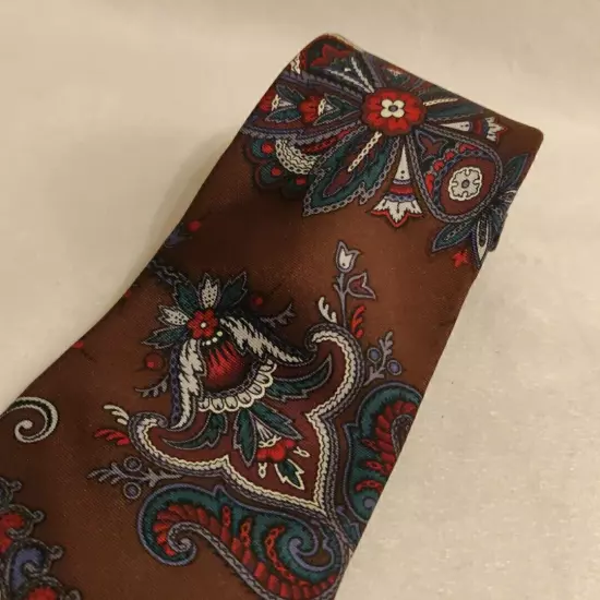 Christian Dior Monsieur Mens 100% Silk Neck Tie Brown Blue Paisley Italian Silk