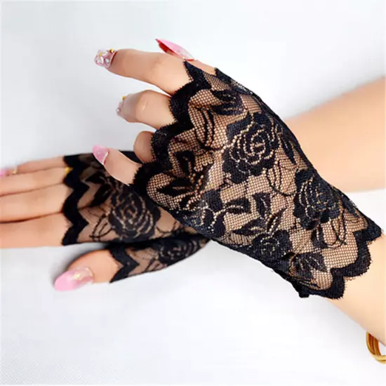 Women Lace Fingerless Gloves Sun Protection Half Finger Gloves Driving Mittens