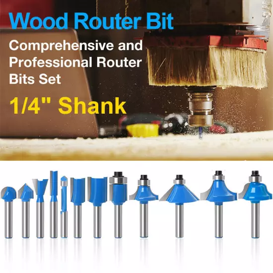 12x Tungsten Carbide Router Bit Set 1/4Inch Shank Milling Cutter for Woodworking