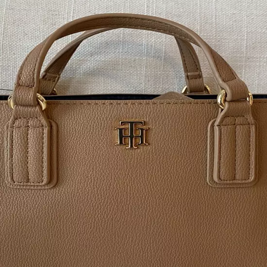 Tommy Hilfiger Classic Tote Crossbody Bag TH Handbag Small Taupe Brown NEW $108