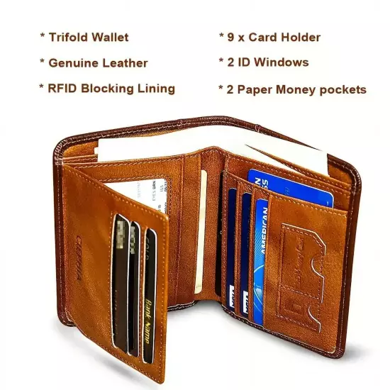 Genuine Leather Rfid Wallets for Men, Multi Function ID Card Holder