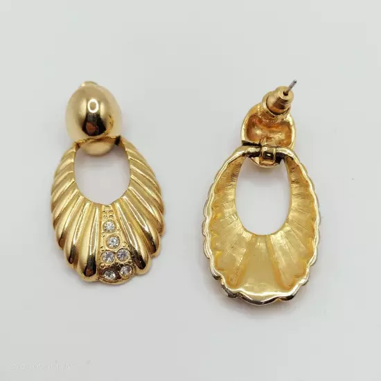 Gold Tone Women's Unbranded Drop Doorknockers Post Earrings Rhinestone Accents