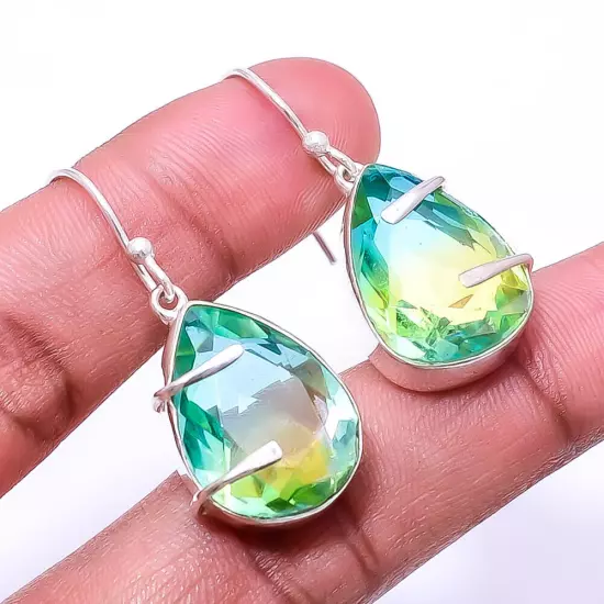 Bi-Colour Tourmaline Designer Handmade 925 Sterling Silver Earring 1.56" E10