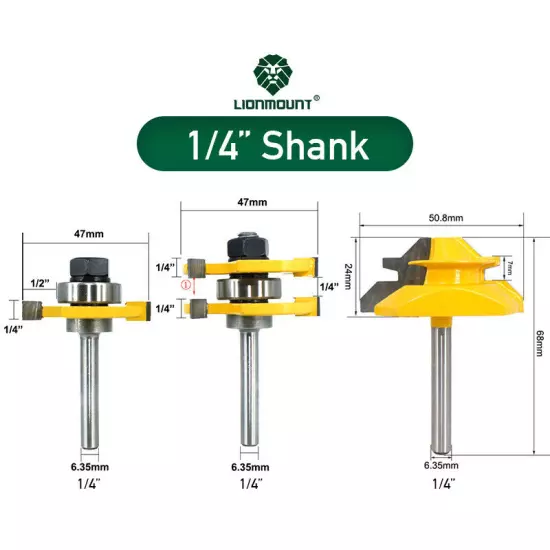 1/4" 6mm Shank Joint Router Bits Set Tongue&Groove Tenon Cutter 45° Lock Miter