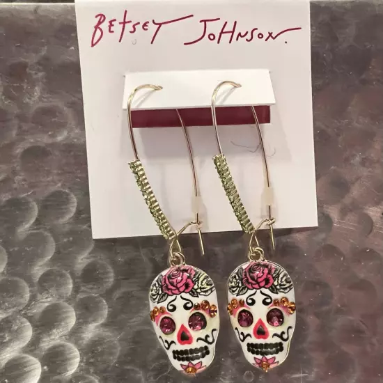 BETSEY JOHNSON HOLA TO LOVE Skull Hook Earrings *NWT*