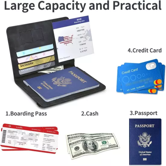 Leather RFID Blocking TravelPassport Holder Cover Passport Wallet with card Case