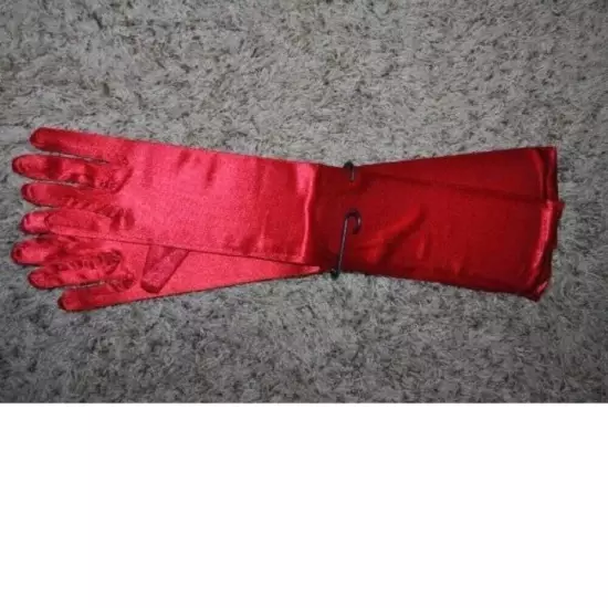 Womens Gloves Long Red Stretchy Shiny Elbow Halloween Costume Accessory