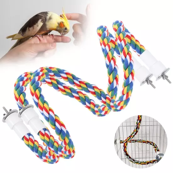 2Pcs Bird Rope Perches Brightly Colored Handmade Chew Toy Parrot Swings Spiral