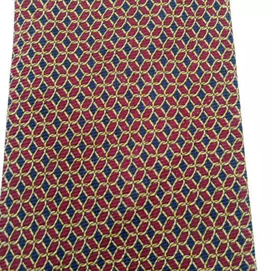 Brooks Brothers Makers Mens Silk Foulard Tie-Burgundy Navy Gold 60" Necktie Vtg