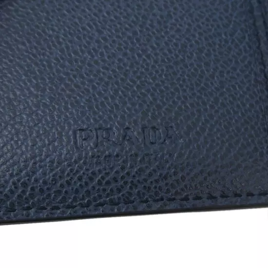 Prada Embossed Logo Leather Card Case Card Holder Navy Blue