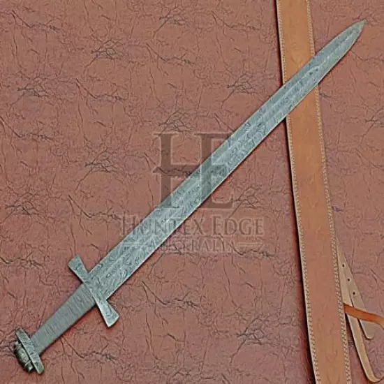 HUNTEX Handmade Damascus Blade / Wire Grip Handle / 98 cm Viking Medieval Sword