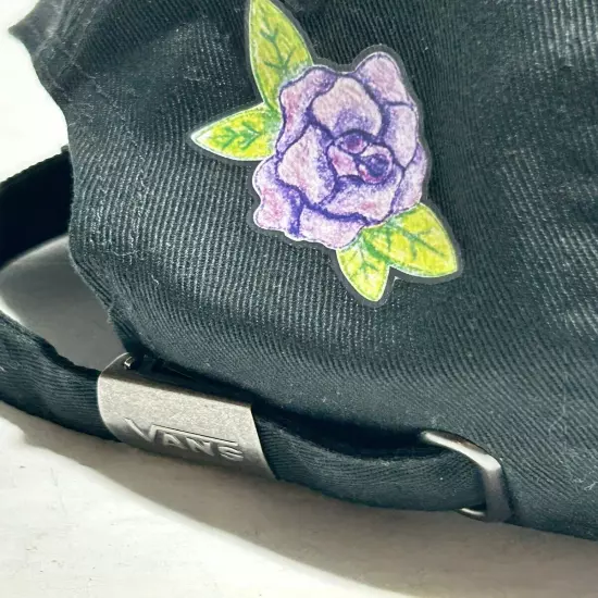 Vans x Crayola Collab Black Strapback Dad Cap Hat Eyeball Flower Crayon Art