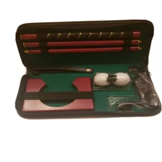 Cherry Wood Golf Putting Practice Travel Set with Black Case- New, Open Box