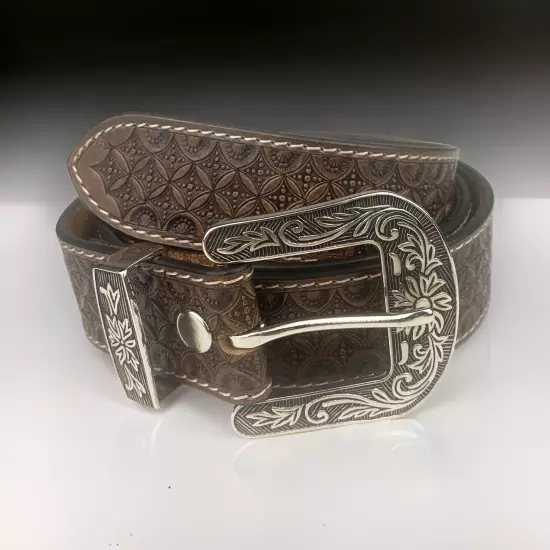 Genuine Leather Western Belt For Women Men Embossed Carved Heavy Duty Leather