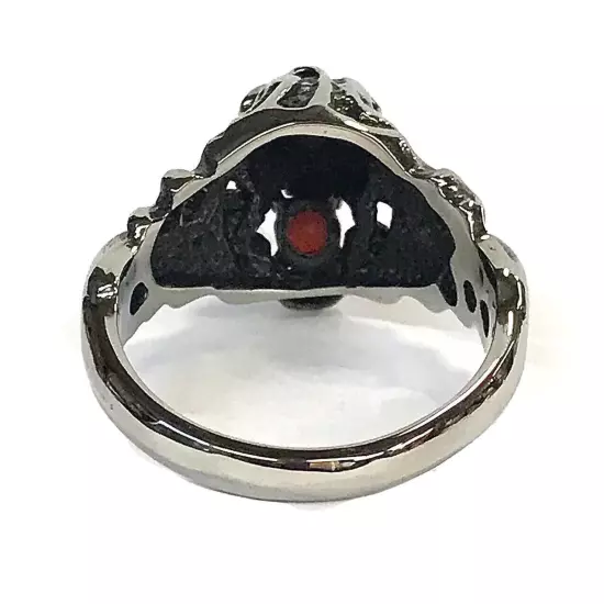 Stainless Steel Men’s Biker Style Ring Size 13 Skull & Red Stone 8+ Grams