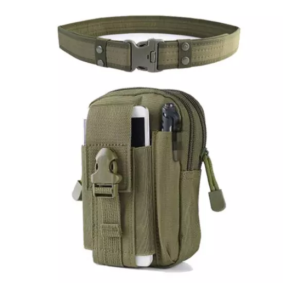 1Set Tactical Molle Phone EDC Pouch with Belt Military Adjustable Belt Bag Green