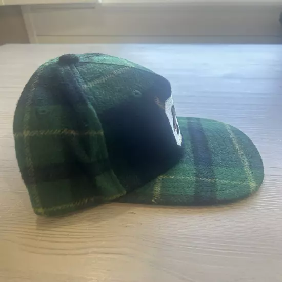 Green Plaid SnapBack Cap With Embroiderd G & Flying Duck, Unique Adjustable Hat