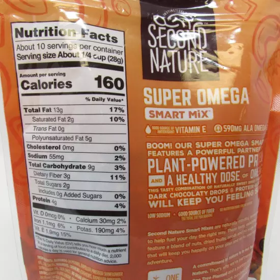 Second Nature Super Omega Smart Snack Mix 10oz Gluten Free 4G Protein Nuts NEW