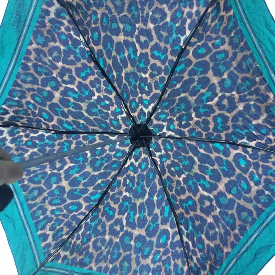 COACH UV PROTECTION MINI UMBRELLA LEOPARD PRINT BLACK GREEN BROWN