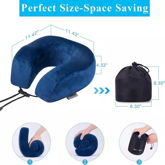 Neck Pillow for Travel Memory Foam Adjustable Storage Bag, Sleep Mask & Ear Plug