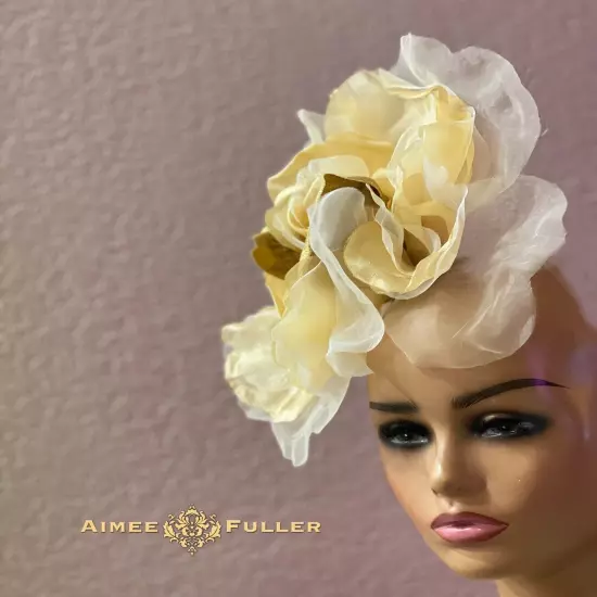 Champagne Yellow Rose Kentucky Derby Fascinator Bridal Flower Royal Ascot Hat